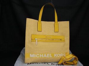 1円 ■新品■未使用■ MICHAEL KORS マイケルコース キャンバス×レザー 2WAY ハンドバッグ トート ショルダー イエロー系 BF1760