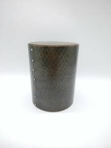 ■玉川堂 紫金色 銅製 鋲打 茶筒 茶道具 煎茶道具 茶器 鎚起銅器