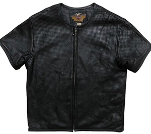 ハーレーダビッドソン 国内正規品 パンチングレザー ライディングジャケット ライダースジャケット 半袖 Lサイズ 黒 ブラック