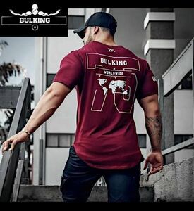 【XL-size】BULKING 75 Tシャツ レッド/トレーニング/ウェア/ゴールド/筋トレ/ダンベル/ジム/USA/スポーツ/プロテイン/カネキン