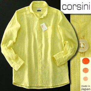 新品 1.5万 コルシーニ 日本製 盛夏 リネン シャンブレー カッタウェイ シャツ LL 黄 【I46546】 CORSINI gim 麻100% サマー メンズ