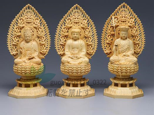 最新作 地蔵菩薩 釈迦如来 観音菩薩三尊座像 木彫仏教美術 仏師で仕上げ品