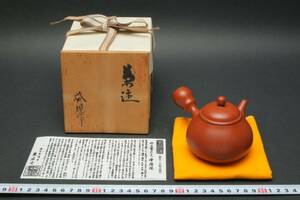 5731 新品未使用品 常滑焼 村田益規 朱泥 極細字彫 唐物写し 急須 茶注 煎茶道具 栞 共箱