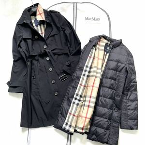 極美品★BURBERRY LONDON★軽量さらさらトレンチコート＆ダウンジャケット M相当 メガチェック ブラック黒 スプリング バーバリーロンドン