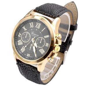 腕時計 ギリシャ文字 アナログ メンズ クォーツ 時計 高品質 レザー ベルト　革　ファッション時計 オシャレ ウォッチ 男女兼用　ブラック