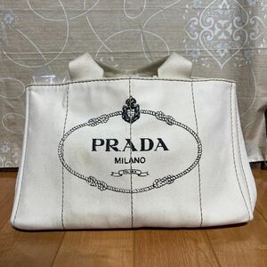 PRADA プラダ ハンドバッグ トートバッグ キャンバス ホワイト系 カナパ CANAPA ブランドバッグ 中古