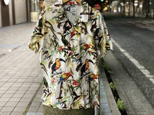 XL 【新品】 LRG エルアールジー USA正規品 FLOCK カラフル 総柄 半袖ボタンシャツ レーヨン100% アロハ 南国 ALOHA 野鳥 ストリート