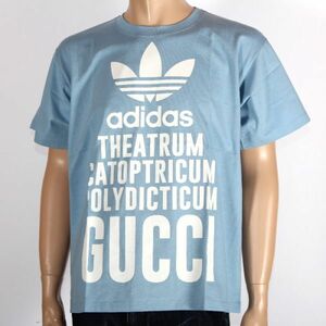 【CU】adidas x Gucci アディダス グッチ コラボ 限定 Tシャツ ブルー 616036 XJEW2 4709 ライトブルー　Sサイズ ロゴ 半袖 トップス
