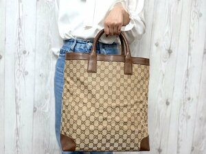 極美品 GUCCI グッチ GGキャンバス トートバッグ ハンドバッグ バッグ キャンバス×レザー 茶 A4収納可 メンズ 71078