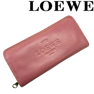 【中古】【やや傷や使用感あり】LOEWE 財布 ブランド ロエベ ロゴ ピンク ジップアラウンド r-loewe-w-0048-05