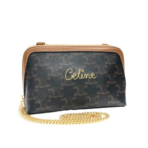 【中古】 CELINE セリーヌ トリオンフ チェーン付き クラッチバッグ ミニチェーンバッグ 刺〓ロゴ 限定 23032400 HO