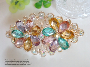 アンティーク お花 ストーン バレッタ 髪留め ヘアーアクセサリー 髪飾り レディース フェミニン Flower hair accessory Valletta G