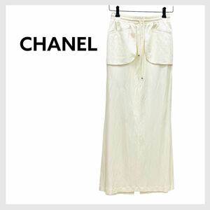 高級 CHANEL シャネル P43583V31909 シルク100% ドローストリング ロングスカート