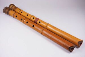 C-166■尺八　古典楽器　竹造二本　一本物と継ぎ　和楽器