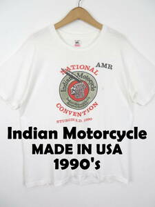 90s インディアンモーターサイクル ★ USA製 フルーツボディー Tシャツ XL ★ INDIAN MOTOCYCLE アメリカ製 ビンテージ バイカー バイク