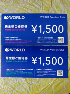 ワールド WORLD 株主様ご優待券３０００円