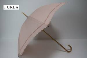 新品　早期特価！　FURLA　フルラ　麻１００％　紫外線カット加工　かわいい大型日傘　１　パステルピンク