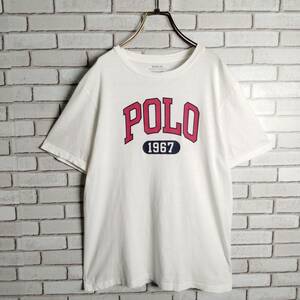 POLO RALPH LAUREN☆ポロラルフローレン　Tシャツ　半袖　クルーネック　ビッグロゴ　プリント　ホワイト　白　L