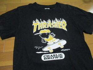 THRASHER　チャーリーブラウン　Tシャツ　黒　サイズ不明　PEANUTS　スヌーピー　スラッシャー　ロゴ　スケボー　スケーター