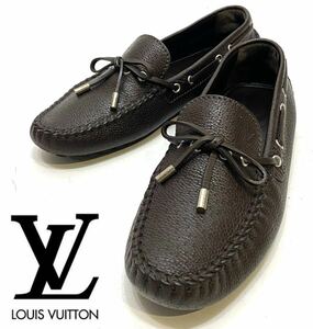 LOUIS VUITTON MENS シボレザー LVロゴ入り モカシンシューズ ルイヴィトン デッキshoes ドライビングシューズ ローファー ブラウン 9