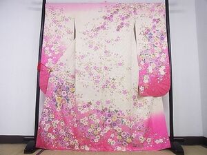 平和屋-こころ店■豪華振袖　駒刺繍　花丸文　暈し染め　金彩　金通し地　京都きもの友禅扱い　正絹　逸品　AAAE4483Bnp