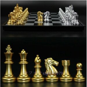 A594A☆新品高品質チェスゲーム チェスボード＆チェスの駒 ゴールド＆シルバー 磁気チェスセット