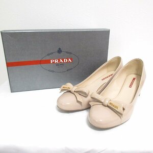 美品 PRADA SPORT プラダスポーツ エナメル リボン ロゴ金具 パンプス 36 1/2 23.5cm相当 ベージュ