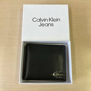 【T0506】Calvin Klein Jeans CK カルバンクライン 二つ折り財布 ウォレット ブラック 黒 財布 小銭入れ 保存箱あり