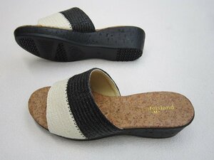 SALE★50%OFF~ Create island ジュート風 クッション入り カジュアル カラーコンビ【婦人 レディース】Laミュール 黒白 24.5cm/L 1カ