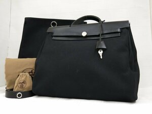 ◆美品◆HERMES エルメス◆エールバッグ MM◆トワルオフィシエ カーフ レザー 本革◆ハンド ショルダー バッグ◆黒 シルバー金具◆A4365