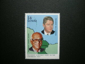 ガイアナ共和国発行 地図などクリントンアメリカ合衆国大統領カリブ海の国訪問切手 １種 ＮＨ 未使用