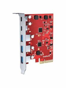 Inateck PCIe USB 3.2 Gen 2カード、帯域幅20 Gbps、3つのUSB Type-Aポートと2つのUSB Type-Cポート、KU5211、赤
