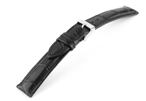 腕時計 レザー ベルト 16mm 黒 クロコダイル型押し 牛革 ピンバックル シルバー ar04bk-n-s 腕時計 交換 バンド