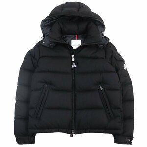 美品○モンクレール 19-20AW モンジュネーブル ウール100% ロゴワッペン付き フーデッド ダブルジップ ダウンジャケット 黒 2 正規品