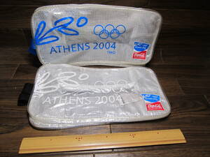 2個セット 長期保管品 アテネオリンピック ポーチ 白と水色 スモールバッグ シューズケース ATHENS 2004 コカコーラ