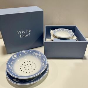 1円スタート Private Labe プライベートレーベル サラダ皿 セット 未使用 保管品 チューリップ柄 ブルー×ホワイト 食器 (MO