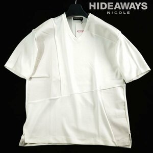 新品1円～★HIDEAWAYS NICOLE ハイダウェイ ニコル メンズ 半袖 異素材コンビ半袖Vネックカットソー 50 LL 白 Tシャツ ◆9545◆