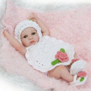 リボーンドール フルシリコンビニール リアル赤ちゃん人形 ミニサイス25cm 入浴可能 かわいいベビー人形 白い手編みのお洋服