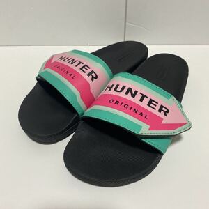 ★送料無料★新品★HUNTER(ハンター)/UK4(約23㎝)/W ADJUSTABLE SLIDE ARROW PRINT/ライトグリーン/シャワーサンダル/プールサンダル