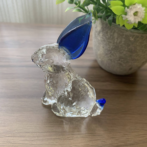 ■新品■ミニ　クリスタル【うさぎ/ブルー】ガラス細工　かわいい　置物　インテリア雑貨　ラビット　ウサギ　風水　オブジェ　青