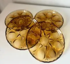 昭和レトロ アデリアアンバーガラス皿 4枚セット