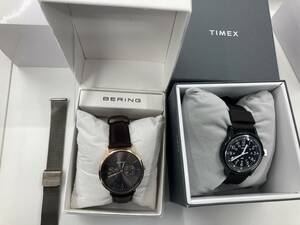 1円～ 　美品 BERING ベーリング 腕時計 TIMEX タイメックス クラシック タイル コレクション 腕時計 電池式 ブラック 稼働品 2個セット