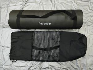 FG825【中古】Readaeer ヨガマット 59cm×175cm ブラック ゴムバンド・収納ケースあり トレーニングマット エクササイズマット