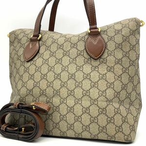 1円●近年モデル●GUCCI グッチ GGスプリーム 2way ハンドバッグ トートバッグ ショルダーバッグ PVC レザー ベージュ系 レディース