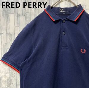 FRED PERRY フレッドペリー ワンポイントロゴ シンプルロゴ 刺繍 ポロシャツ サイズS 半袖 ネイビー 鹿の子 リブライン 送料無料