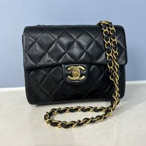 22 1円 CHANEL シャネル ミニマトラッセ ラムスキン チェーンショルダーバッグ ターンロック ブラック レディース