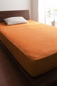 タオル地 ベッド用 ボックスシーツ の単品(マットレス用カバー) シングルサイズ 色-サニーオレンジ/綿100%パイル 洗える