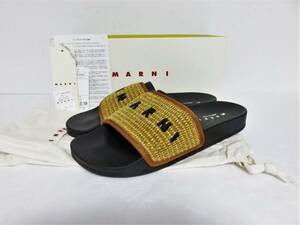 送料無料 定価6.6万 新品 MARNI スライド サンダル 41 キャメル ブラック イタリア製 マルニ メンズ シャワー