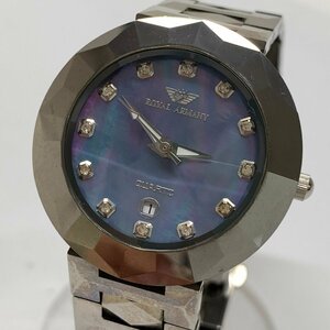 f001 Z4 61. ROYAL ARMANY ロイヤル アルマーニ 腕時計 TN-M004 ブルーシェル文字盤 カットガラス タングステン SS デイト 動作品