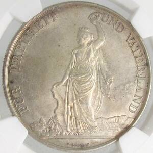 【淡いブラウンのトーン】 1872 スイス 5フラン 銀貨 チューリッヒ射撃祭 女神ヘルベティア NGC MS62 希少 アンティークコイン
